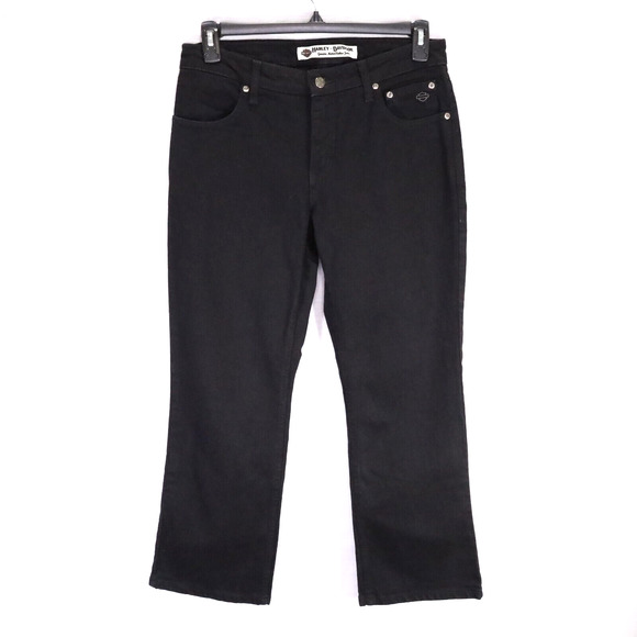 Harley Davidson Jeans Petites 10P Black Stretch Denim Bootcut Flare High Rise - Picture 1 of 16